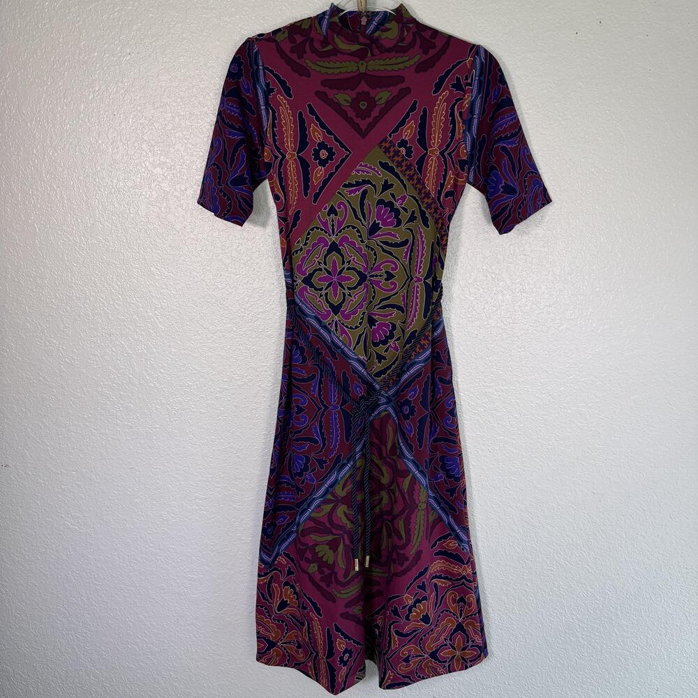 Anne Klein Dress Womens XS Paisley Mock Neck Belted Midi Multicolor NEW